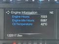 Engine information display showing engine hours 7023 engine idle hours 5087 and oil temperature 42°C with a mileage reading of 122517.5 km
