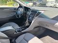 Interior view of a 2014 Hyundai Sonata showing the dashboard steering wheel and seats with a modern design and various controls on the central console