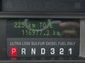 The dashboard display of a 2008 Ford F-450 SD showing a distance to empty of 225 km and an odometer reading of 116977.3 km with fuel type indicated as ultra low sulfur diesel fuel only
