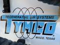 Logo of Tymco featuring the text Regenerative Air Systems Waco Texas in blue and black against a white background