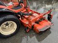 2012 Kubota F3680 lawn mower with red and black body featuring a large cutting deck and dual rear wheels