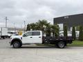 A white 2020 Ford F-550 flatbed truck parked with a load of palm trees in the truck bed