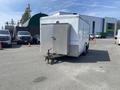 A white 2008 Wells Industries Inc EW1422 trailer with a silver metallic rear door and a hitch attached to the back