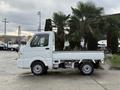 A white 2009 Suzuki Carry mini truck is parked, featuring a flatbed and compact design with a simple front grille and large headlights