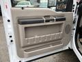 The image features the interior door panel of a 2008 Ford F-350 showing a smooth beige surface with a black handle and several storage compartments