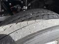 Close-up of a worn tire from a 2022 Lion Lion6 showing visible tread wear and small debris embedded in the rubber surface