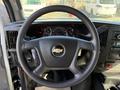 Steering wheel of a 2017 Chevrolet Express with a logo at the center and various dashboard gauges visible in the background