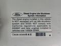 2008 Ford F-550 engine information label detailing diesel engine idle shutdown system and compliance with regulations