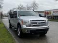 A silver 2014 Ford F-150 parked with the driver's side door slightly open showcasing its sleek design and chrome accents