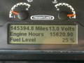 A digital display panel showing mileage at 145394.8 miles voltage at 13.0 volts engine hours at 15620.90 and fuel level at 25 percent