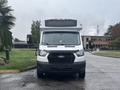 Front view of a 2021 Ford Transit-350 with a white body and black grille headlights clearly visible