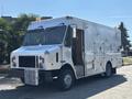 A 2008 Workhorse W62 delivery truck with a silver exterior features multiple compartments and a front grille with two headlights
