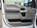 The image shows the interior door panel of a 2017 Ford F-450 Super Duty featuring a mix of gray and black surfaces with a handle and window controls