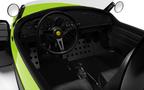 Interior view of a 2024 Vanderhall Carmel featuring a green dashboard black seats and multiple gauges on the dashboard