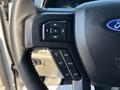 Close-up of a steering wheel with control buttons including navigation and cruise control features from a 2019 Ford F-150