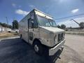 A 2009 Workhorse W62 step van with a silver exterior parked on a gravel surface featuring a boxy shape and large front windows