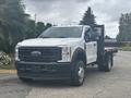 A 2023 Ford F-450 Super Duty truck in white with a flatbed cargo area and a black grid guard on the front grille