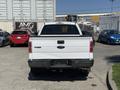 A white 2014 Ford F-150 pickup truck viewed from the rear with a black bed liner and chrome bumpers