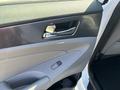 Interior door handle and window control panel of a 2015 Hyundai Sonata with a silver trim and black fabric upholstery