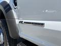 A close-up of a badge on a 2017 Ford F-550 showing the words 67L Power Stroke Turbo Diesel