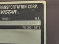 Close-up of a label on a 1991 International 4600 truck showing the model and identification information