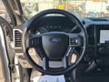 Steering wheel of a 2019 Ford F-150 featuring control buttons on the left and right sides and a central Ford logo