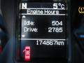 Dashboard display of a 2015 RAM 1500 showing engine hours idle at 504 and drive at 2785 with total kilometers at 174867 and a low fuel indicator