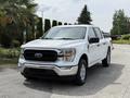 A 2021 Ford F-150 pickup truck in white with a chrome grille and modern design features, parked on a driveway