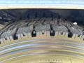 Close-up of the tread on a 2017 Ford F-550 tire showcasing its rugged design and texture