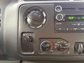 Dashboard controls of a 2019 Ford Econoline including knobs for temperature and fan settings as well as audio display showing the radio station