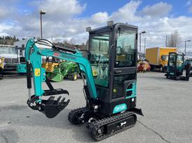 2024 AGT Industrial Green QH13R Mini Excavator with a compact design tracks and a hydraulic arm equipped with a claw attachment