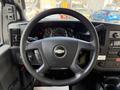 Steering wheel of a 2017 Chevrolet Express with a Chevrolet logo in the center dashboard controls and gauges visible in the background