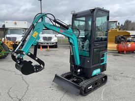 A 2024 AGT Industrial Green QH13R Mini Excavator with a compact design featuring a black bucket and articulated arm ready for operation