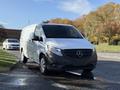 A 2020 Mercedes-Benz Metris van in white with a black grille parked on a wet surface with trees in the background