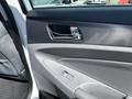 A close-up of the interior door panel of a 2014 Hyundai Sonata featuring a silver handle and power window controls