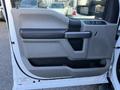 Interior door panel of a 2020 Ford F-350 featuring a gray armrest a black handle and a control panel for windows and locks