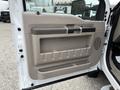 Interior door panel of a 2008 Ford F-450 SD featuring a beige and black design with storage compartments and a handle