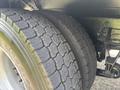 Close-up of two large, rugged tires mounted on a heavy-duty vehicle showcasing deep treads designed for traction and durability