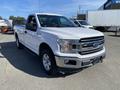 A 2018 Ford F-150 in white with a regular cab and chrome accents parked in a lot