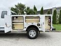 A white 2015 Ford F-350 SD with open service body compartments visible on the side showcasing shelves and equipment inside