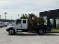 A white 2011 International 4300 truck with a flatbed carrying potted palm trees is parked on a concrete surface