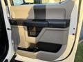 The image shows the interior door panel of a 2018 Ford F-350 SD featuring a two-tone design with beige and black elements including a handle and storage compartment