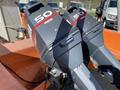 Two Yamaha 50 horsepower outboard motors mounted on the transom of a 2007 Fassmer 20 Foot Fast Rescue Boat