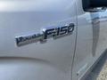 Close-up of a silver 2014 Ford F-150 badge displaying the FX4 and F150 text