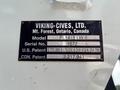 A metal identification plate displaying the model number PL1415 LW II and serial number 1572 along with patent numbers for Viking-Cives Ltd located in Mt Forest Ontario Canada