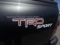 A close-up of a 2010 Toyota Tacoma showing the TRD Sport logo with "Toyota Racing Development" text in red and white on a dark vehicle surface