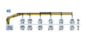 Image of a 2011 International 4300 truck with a long yellow crane attachment extended vertically showing weight and measurement markings