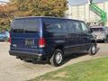 A blue 2013 Ford E-350 Super Duty van with sliding side doors and a square body design parked on grass with its rearview facing the viewer
